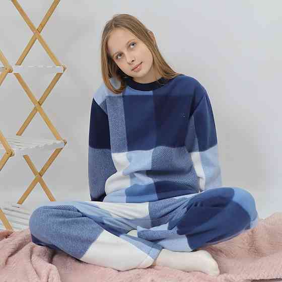 Дитяча тепла флісова піжама в синю клітинку Кам'янець-Подільський