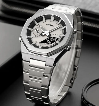 Мужские наручные часы на стальном браслете Skmei 1816 (Серебристый с черным циферблатом) Киев