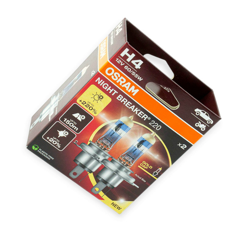 Автолампа 12V 60, 55 (43) OSRAM Night Breaker 220% (2шт) картон H4 Мукачево - фото 1
