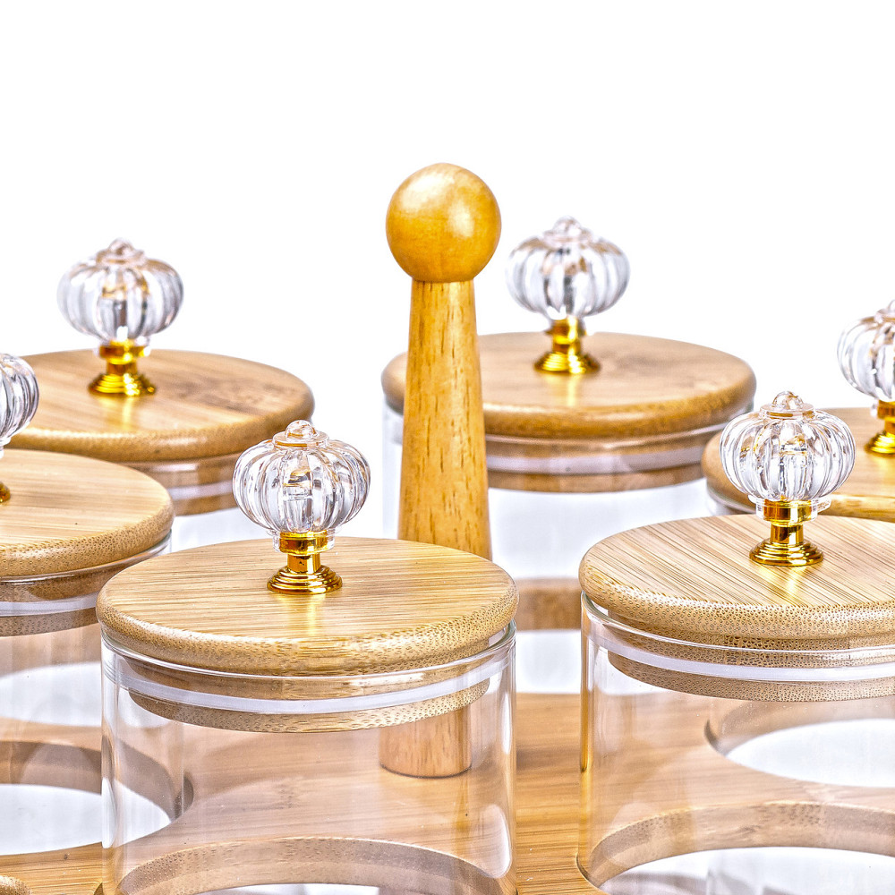 TS Kitchen Банки для сипучих продуктів набір із 6 штук по 580 мл на дерев'яній підставці Киев - изображение 8