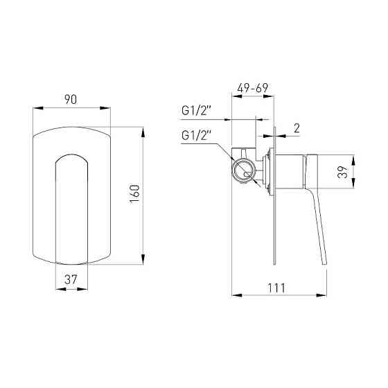Змішувач прихованого монтажу VOLLE SOLO pistola grise для душу графіт Київ
