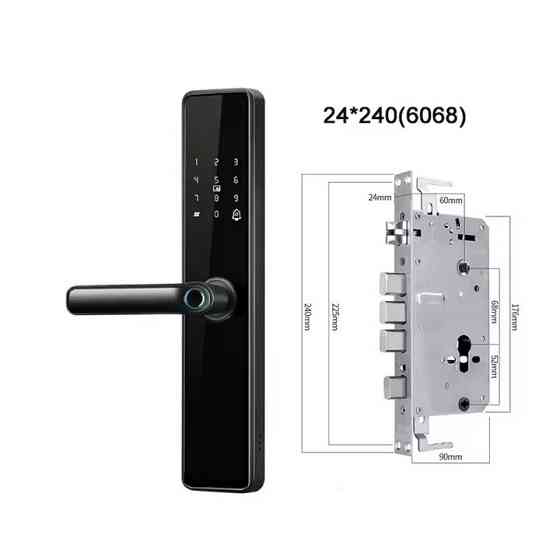 Розумний дверний замок кодовий з відбитком пальця і ключ-карткою з дверним дзвінком KHS-8018, чорний Кам'янець-Подільський