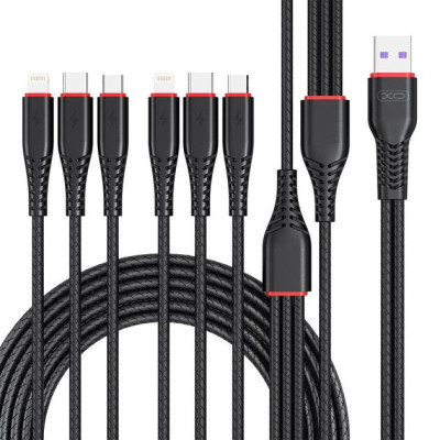 Дата кабель USB 2.0 AM to 2xLightning + 2xMicro 5P + 2xUSB-C 1.2m black XO (XO-NB196-6in1) Винница - изображение 1