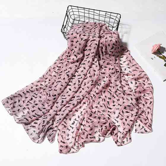 Шарф с котами женский 146 на 47 см рожево-черный Киев