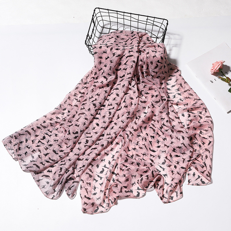 Шарф с котами женский 146 на 47 см рожево-черный Киев - изображение 2