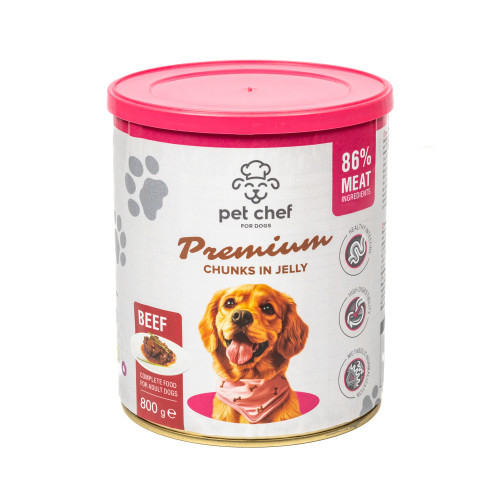 Вологий корм для собак Pet Chef шматочки в желе з яловичиною 800 г Київ - фото 5