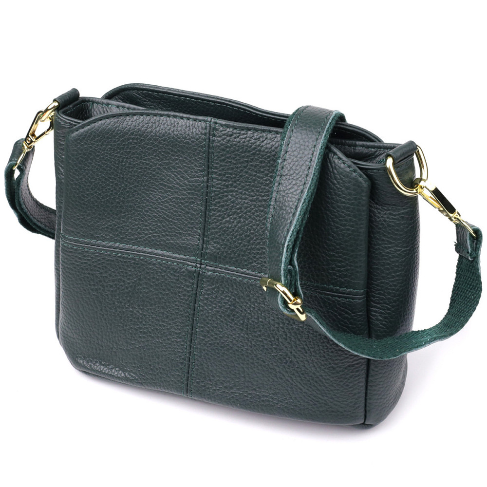 Елегантна шкіряна сумка для жінок з трьома відділеннями Vintage 22977 Зелений Київ - фото 5
