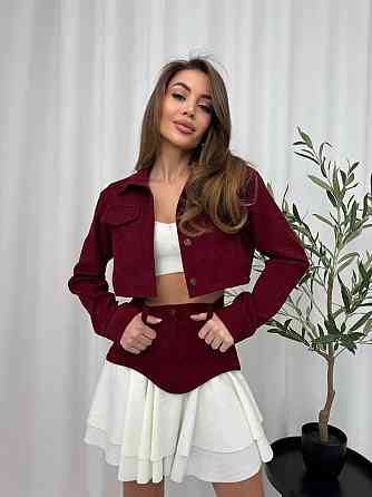 Жіночий стильний костюм-двійка: жакет і спідниця мікровельвет + трикотаж рубчик Марсал, 42 Одеса