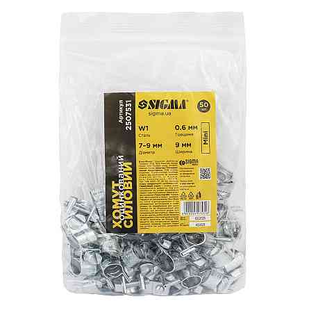 Хомут силовой оцинкованный Mini 9мм Ø7-9мм 50шт SIGMA (2507531) Киев