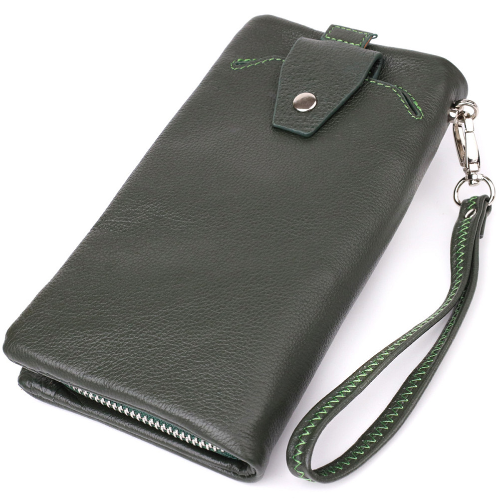 Стильный кошелек-клатч для женщин с отделением под телефон ST Leather 23103 Зеленый Киев - изображение 2
