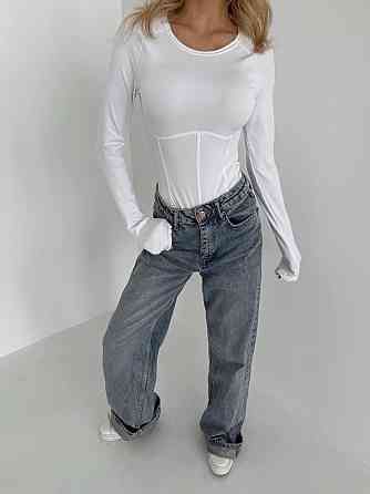 Женское базовое боди с имитацией корсета  микро-дайвинг Белый, 44/46 Одесса