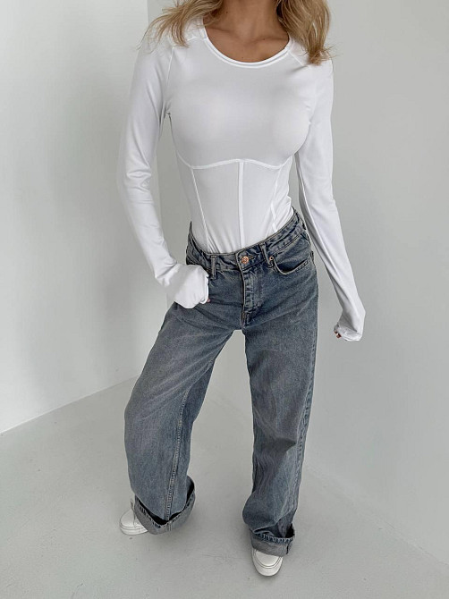 Женское базовое боди с имитацией корсета  микро-дайвинг Белый, 44/46 Одесса - изображение 2