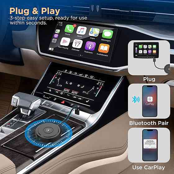 CarPlay бездротовий адаптер для iPhone з iOS 10+ Apple Plug&Play донгл для авто зі штатним карплей, перетворення дротового карплей Київ