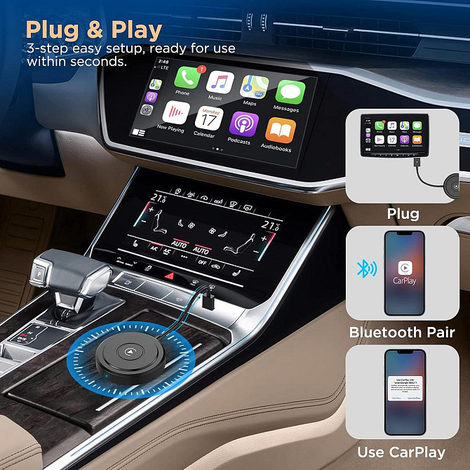 CarPlay бездротовий адаптер для iPhone з iOS 10+ Apple Plug&Play донгл для авто зі штатним карплей, перетворення дротового карплей Київ - фото 4