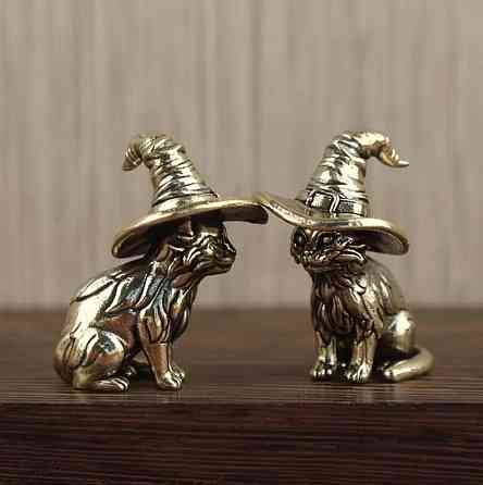 Латунная фигурка «Кот в ведьминой шляпе» — миниатюра 3,6 см Киев