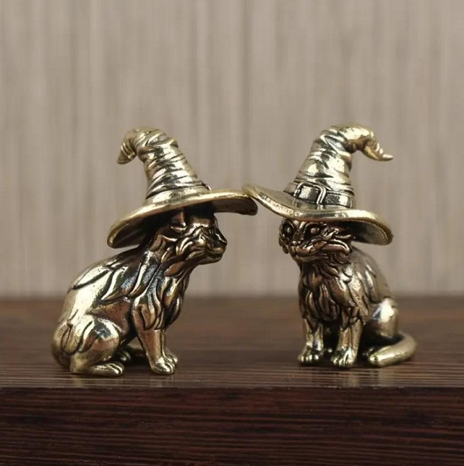 Латунная фигурка «Кот в ведьминой шляпе» — миниатюра 3,6 см Киев - изображение 3