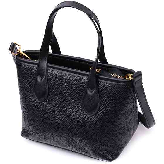 Вместительная сумка с двумя ручками из натуральной кожи Vintage 22286 Черная Киев