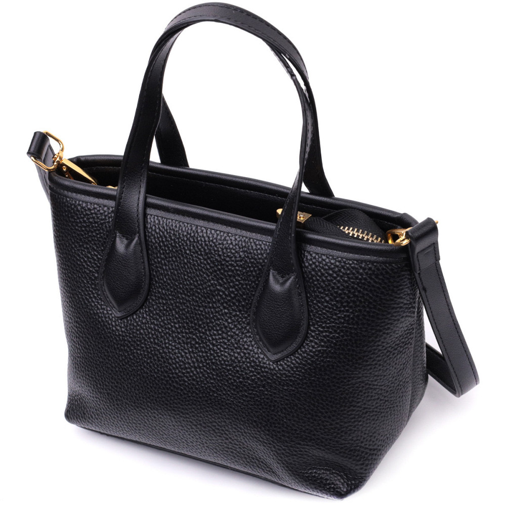 Вместительная сумка с двумя ручками из натуральной кожи Vintage 22286 Черная Киев - изображение 2