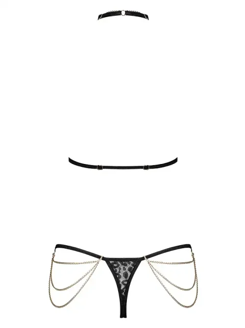 Комплект із ланцюжками Obsessive Pantheria 2-pcs set black S/M, бюстгальтер, трусики Львів - фото 4