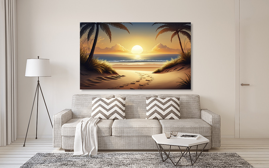 Картина полотно у вітальню / спальню     Захід сонця на пляжі    MLP_239 ( 60х30см ) 50x100 см Київ - фото 2