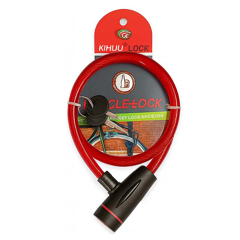 Замок велосипедный KIHUU LOCK 187, 10*65 тросовый, 2 ключа. Цвет: красный NU-12 Киев - изображение 1