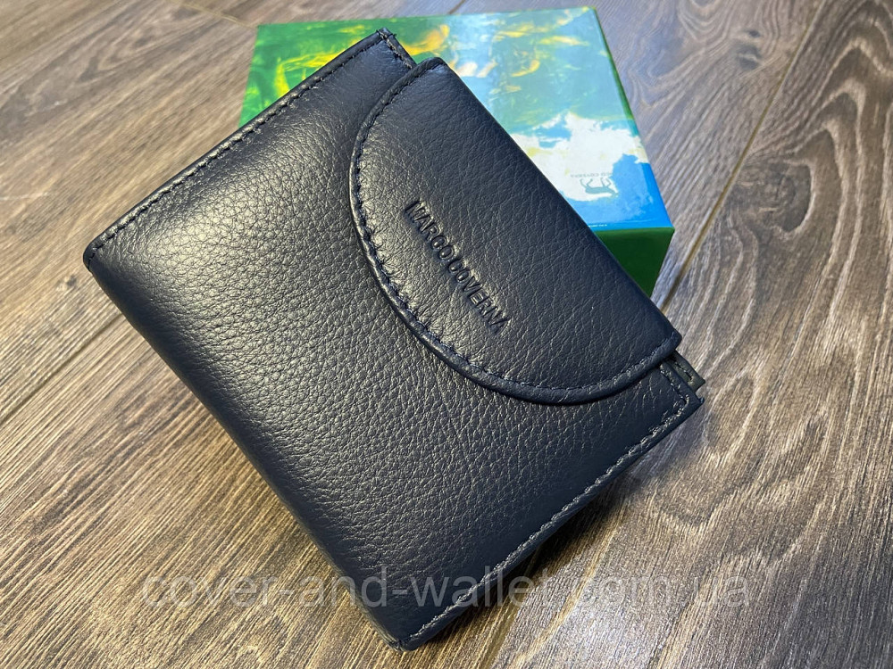 Компактний шкіряний жіночий гаманець синього кольору на багато карток Marco Coverna Київ - фото 1