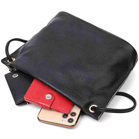 Жіноча трапецієподібна сумка з натуральної шкіри Чорна (Vintage) Київ