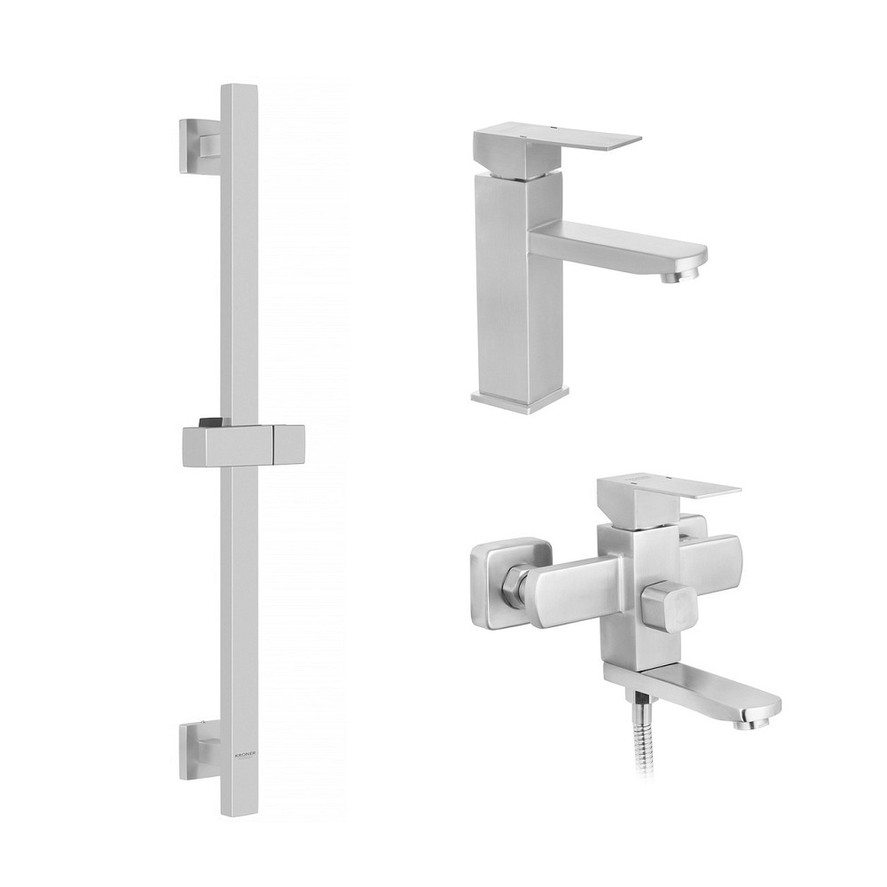 Набор смесителей Kroner Edelstahl Kubus-ESG010 + смеситель Edelstahl Kubus-ESG060 + штанга для душу Edelstahl Киев - изображение 1