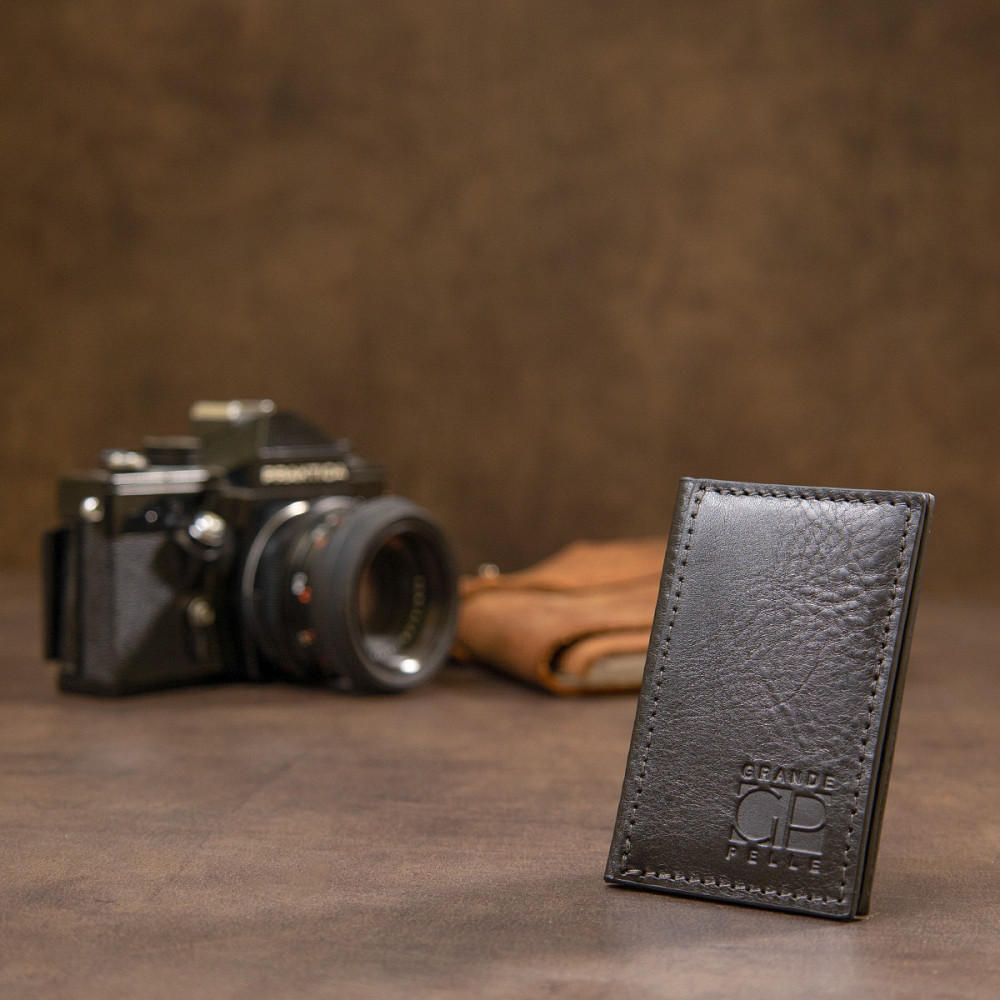 Кожаная небольшая визитница Черный (GRANDE PELLE) Киев - изображение 2