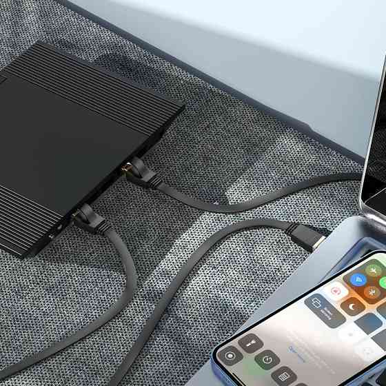 Мережевий кабель HOCO US07 General pure copper flat network cable(L=1M) Black Київ