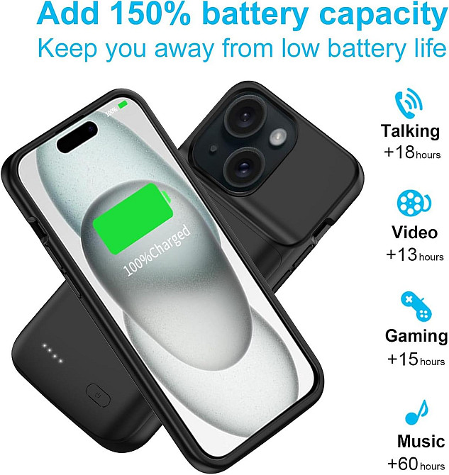 Чехол-аккумулятор MIGAFEI для iPhone 15/15 Pro 6,1″, PowerBank 7000 мА·ч, зарядка 2-в-1, черный Киев - изображение 11