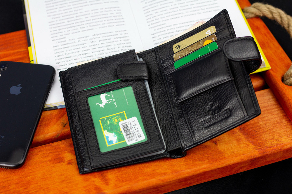 Чорний чоловічий гаманець з натуральної шкіри Marco Coverna Київ - фото 10