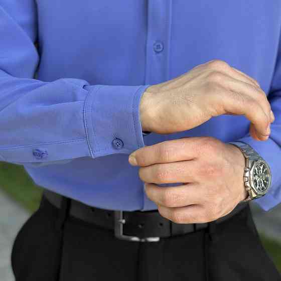 Блакитна сорочка для чоловіків з довгим рукавом з ґудзиками Pobedov Legend Київ