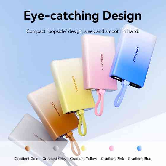 УМБ Vention 10000mAh 22,5W PD, USB-A, USB-C In/Out, Lightning In/Out, Blue Винница