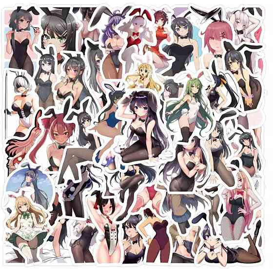 Набір вінілових наліпок з аніме-дівчатами у bunny-style, 30 шт Київ
