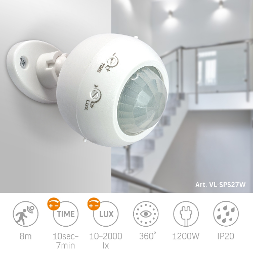 Датчик руху та освітленності 1200W 220V інфрачервоний VL-SPS27W Videx Житомир