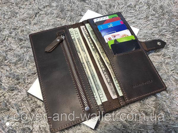 Вінтажний шкіряний гаманець купюрник ручної роботи (коричневий) Grande Pelle 523120 Anet Київ - фото 3