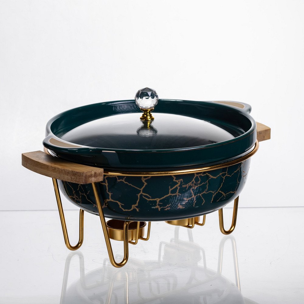 Круглий фарфоровий мармит з підігрівом, зелений мрамор Київ - фото 3