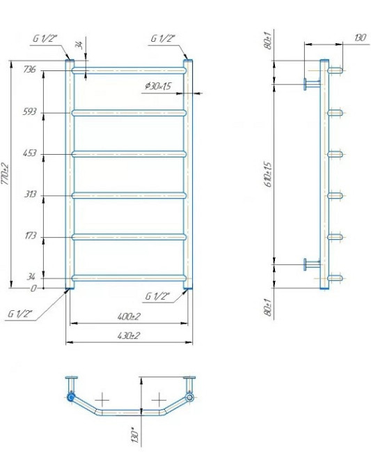 Водяной полотенцесушитель Mario INOX Трапеция 770х430/400 Киев - изображение 4