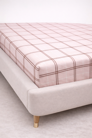 Простирадло на резинці Ecotton 160х200 см фланель бавовняне рожевого кольору в клітинку Коломыя