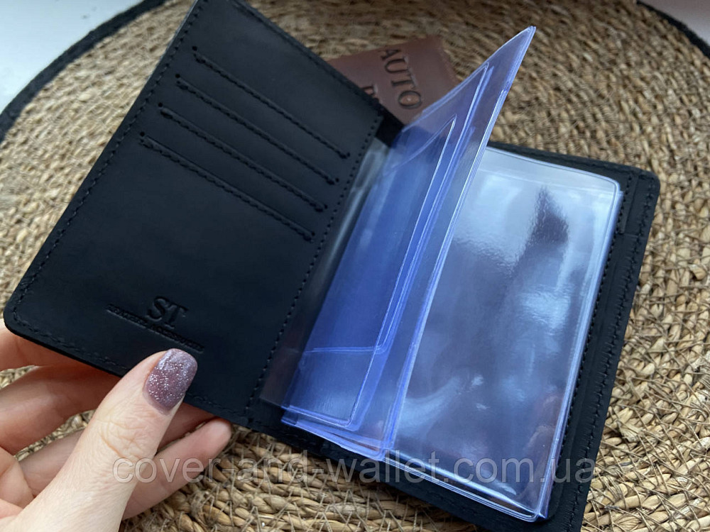 Обкладинка для авто документів з натуральної шкіри чорного кольору ST Leather Київ - фото 2