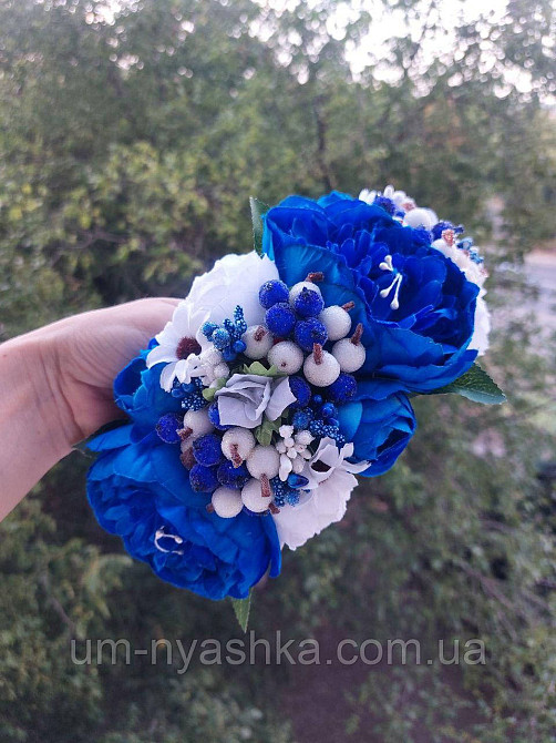 Ободок обруч з квітами "Піони великий жовто-синій" Кривий Ріг - фото 5