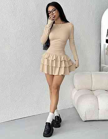 Жіноча базова міні сукня з пишною спідничкою віскоза. Беж Одеса