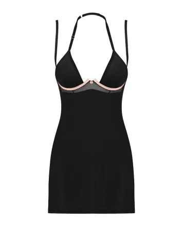 Сорочка Obsessive Selinne chemise & thong XL/2XL Black, стрінги, подвійні бретелі Львов