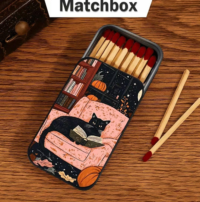 Металевий футляр для сірників з котом, компактна коробка для сірників з малюнком 5,8×3,3 см Київ - фото 4