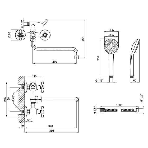 Смеситель для ванны Lidz Lamb 1401 с поворотным изливом двухвентильный (c душевым гарнитуром) LDLAM1401CRM22017 Chrome Киев