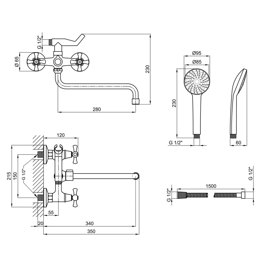 Змішувач для ванни Lidz Lamb 1401 з поворотним виливом двовентильний (з душовим гарнітуром) LDLAM1401CRM22017 Chrome Київ - фото 2