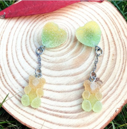 Серьги мармеладные мишки салатовые - длина 5см, размер мишки 1,6*1см, смола Киев - изображение 1