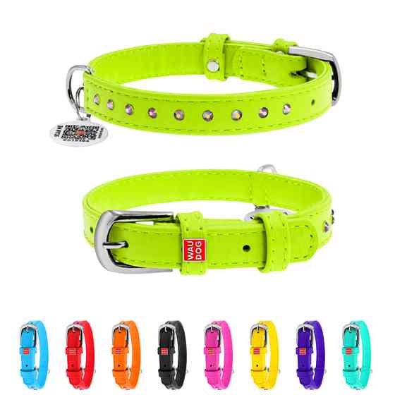 Нашийник для собак шкіряний WAUDOG Glamour з QR паспортом, з клейовими стразами, Ш 15 мм, Дов 2 Коломыя