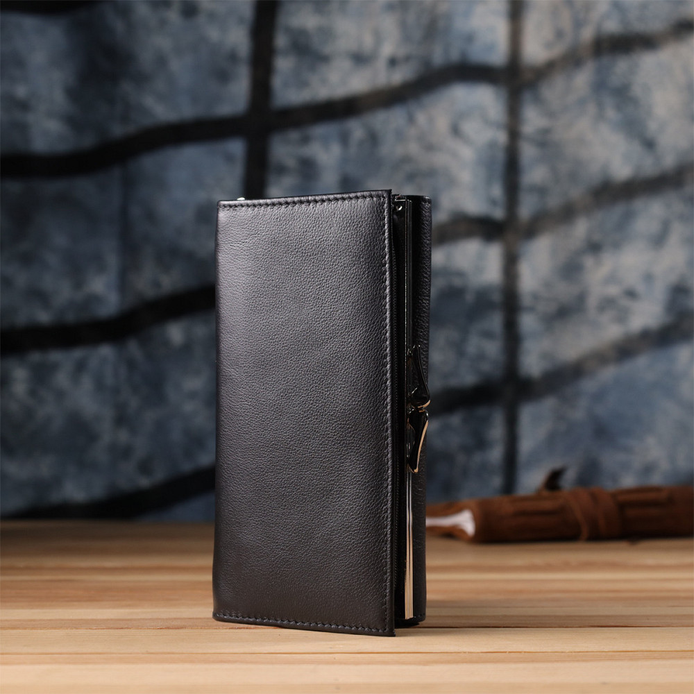 Функциональный женский кошелек на магнитах из натуральной кожи ST Leather 23112 Черный Киев - изображение 2